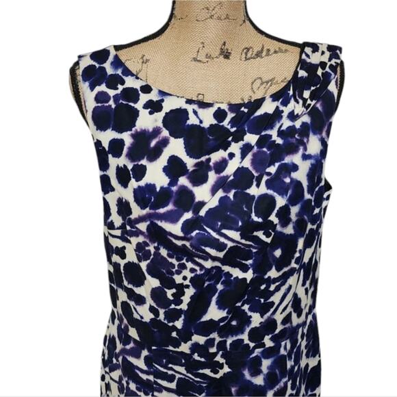 Ann Taylor purple, black, and white watercolor pleated sheath dress size 12 - Picture 4 of 9